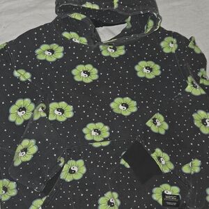 WESC Black Hoodie with Green Floral With YING AND YANG Pattern MED MEN LG WOMEN